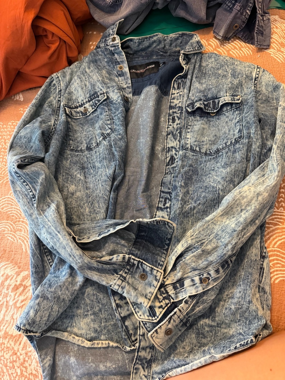 Calvin Klein Jeans Light Blue Acid-Wash Denim Shirt Jacket